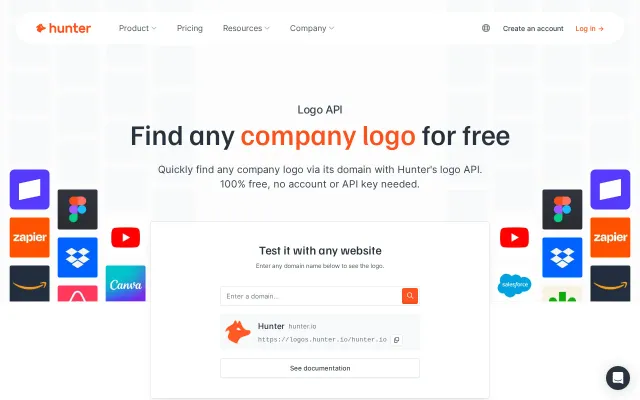 Hunter Logo API free replacement of Clearbit