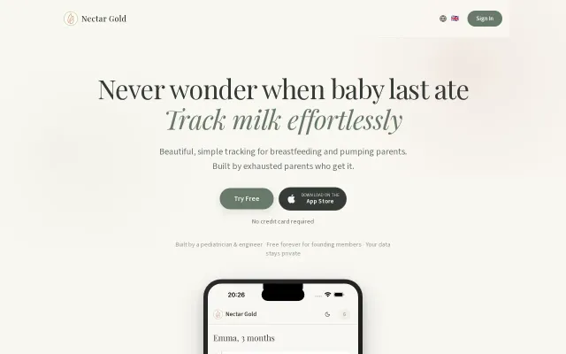 Nectar Gold – Breastmilk tracker where an AI agent manages data via CLI