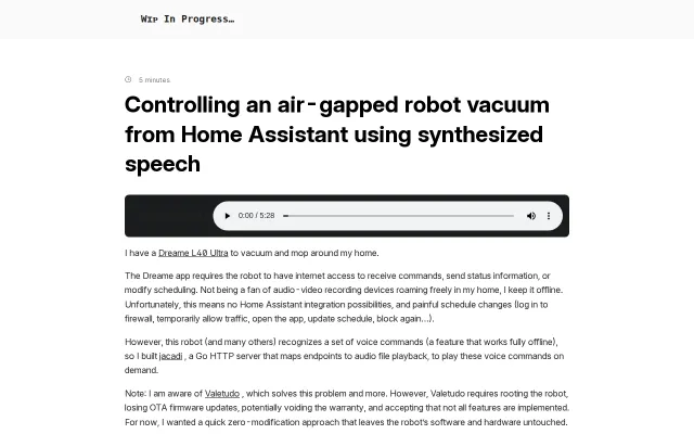 Controlling an air-gapped vacuum from Home Assistant via text to speech