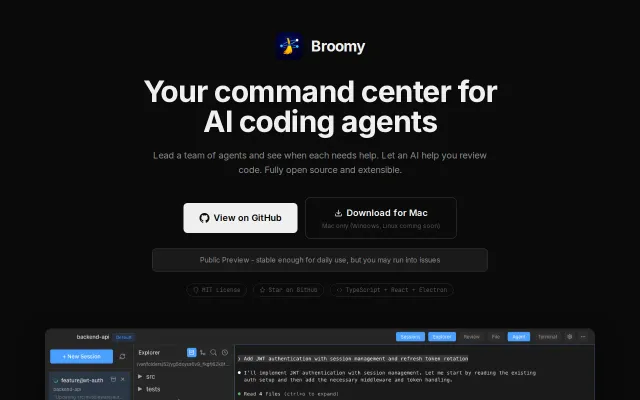 Broomy – Open-source app for working with many AI agents at once