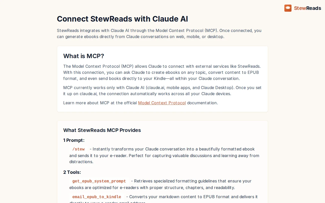 StewReads – Turn Claude chats into Kindle ebooks