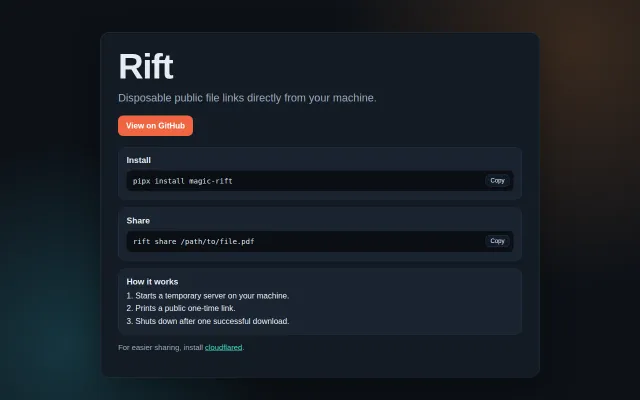 Disposable public file links directly from your machine