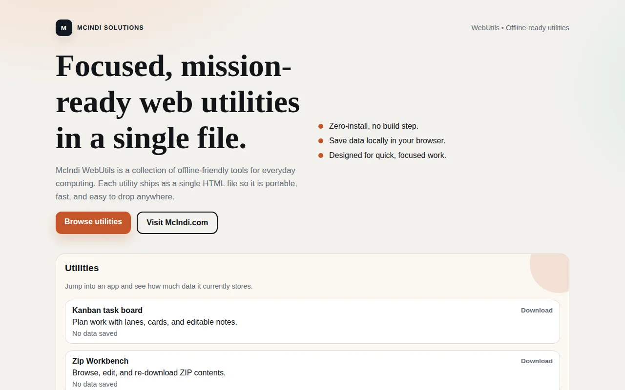 Collection of single file, web apps. Back end free and open source