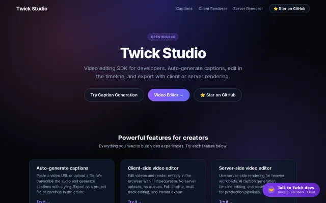 Twick – React Video Editor SDK with AI Captions and MP4 Export