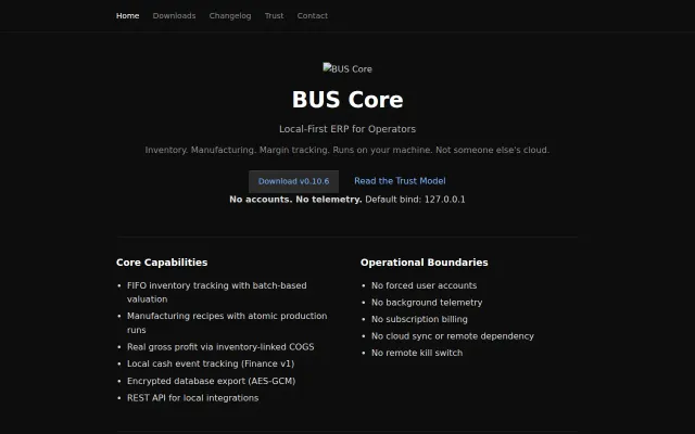 Bus Core – local-first inventory and audit trail for makers