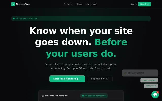 StatusPing – Uptime monitoring for $9/mo