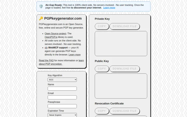 PGPkeygenerator.com Now Supports WebMCP