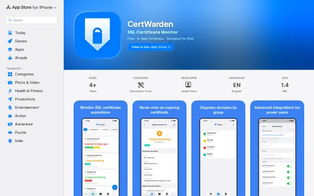 CertWarden – SSL certificate monitoring app for iOS