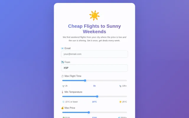 SunnyFlight – Find cheap weekend flights to sunny destinations