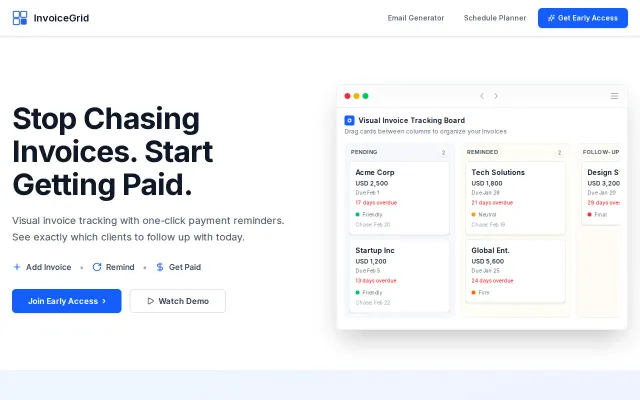 InvoiceGrid, Visual invoice tracking for freelancers