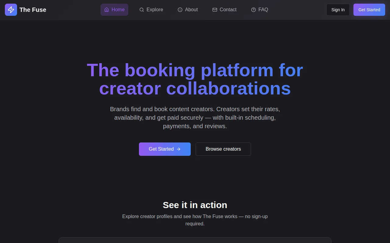 The Fuse – Booking platform for streamer/content creator collabs