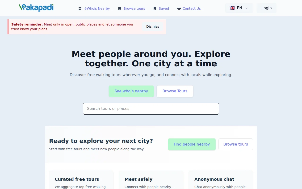 Wakapadi – Meet locals and travelers nearby and join free walking tours