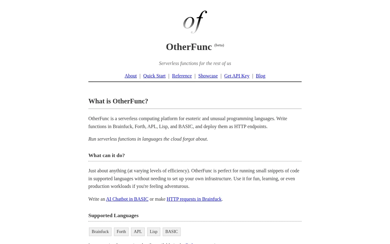 OtherFunc – Serverless functions in Brainfuck, Forth, BASIC, and more