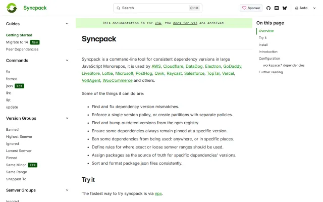 Syncpack v14, Monorepo CLI tool