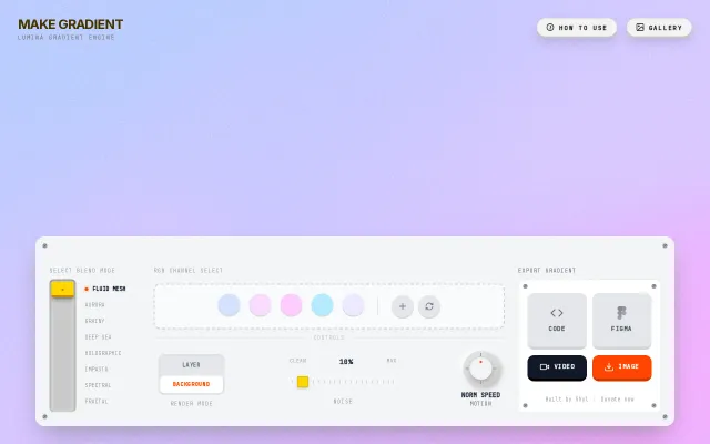 MakeGradient – Free WebGL gradient engine,exports to Code/Figma/video++