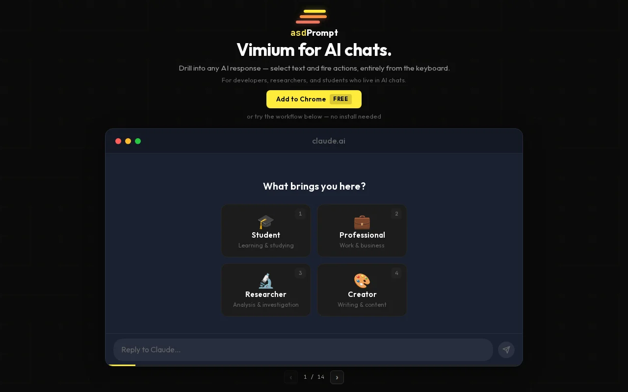AsdPrompt – Vimium-style keyboard navigation for AI chat responses
