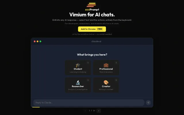 AsdPrompt – Vimium-style keyboard navigation for AI chat responses
