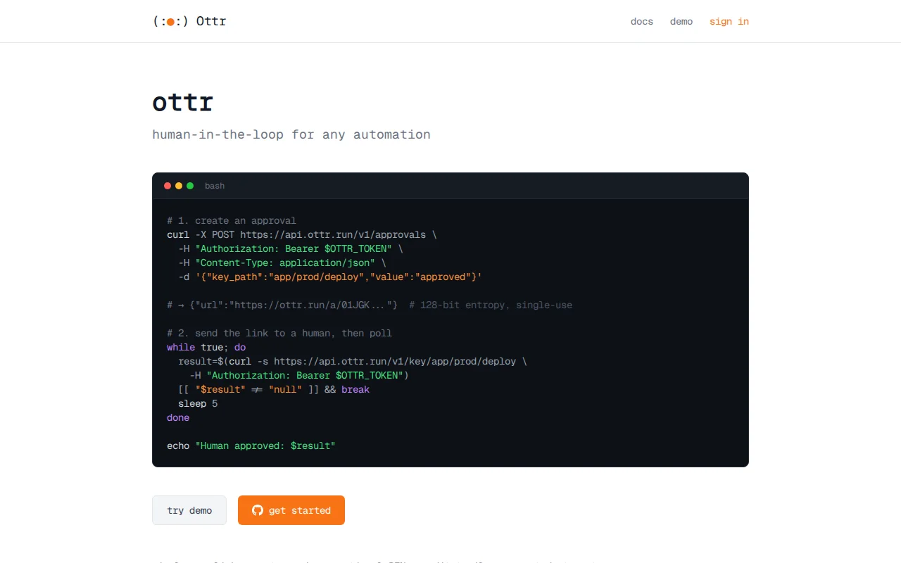 Ottr – one-click human approval links for scripts, CI, and AI agents