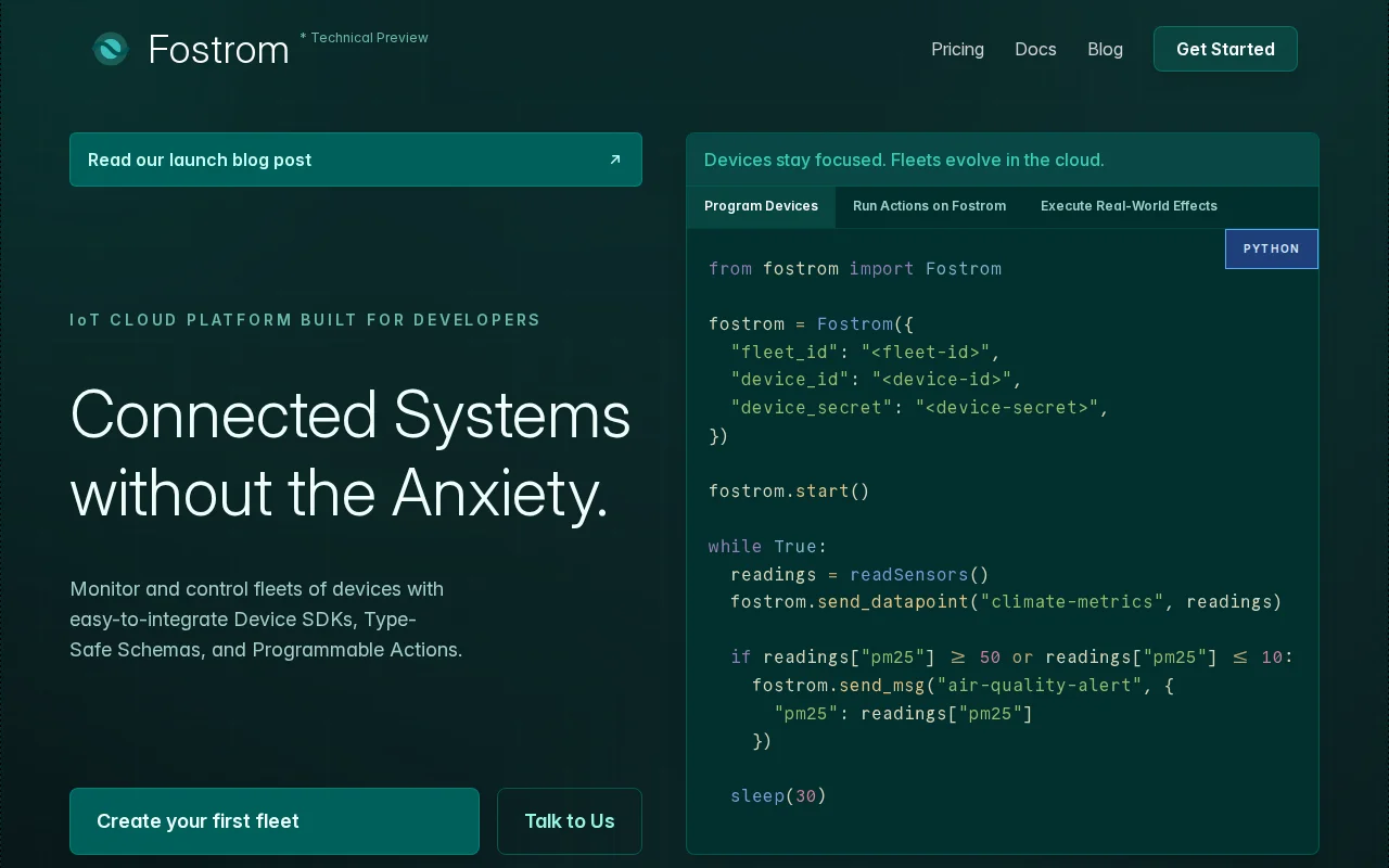 Fostrom, an IoT Cloud Platform built for developers