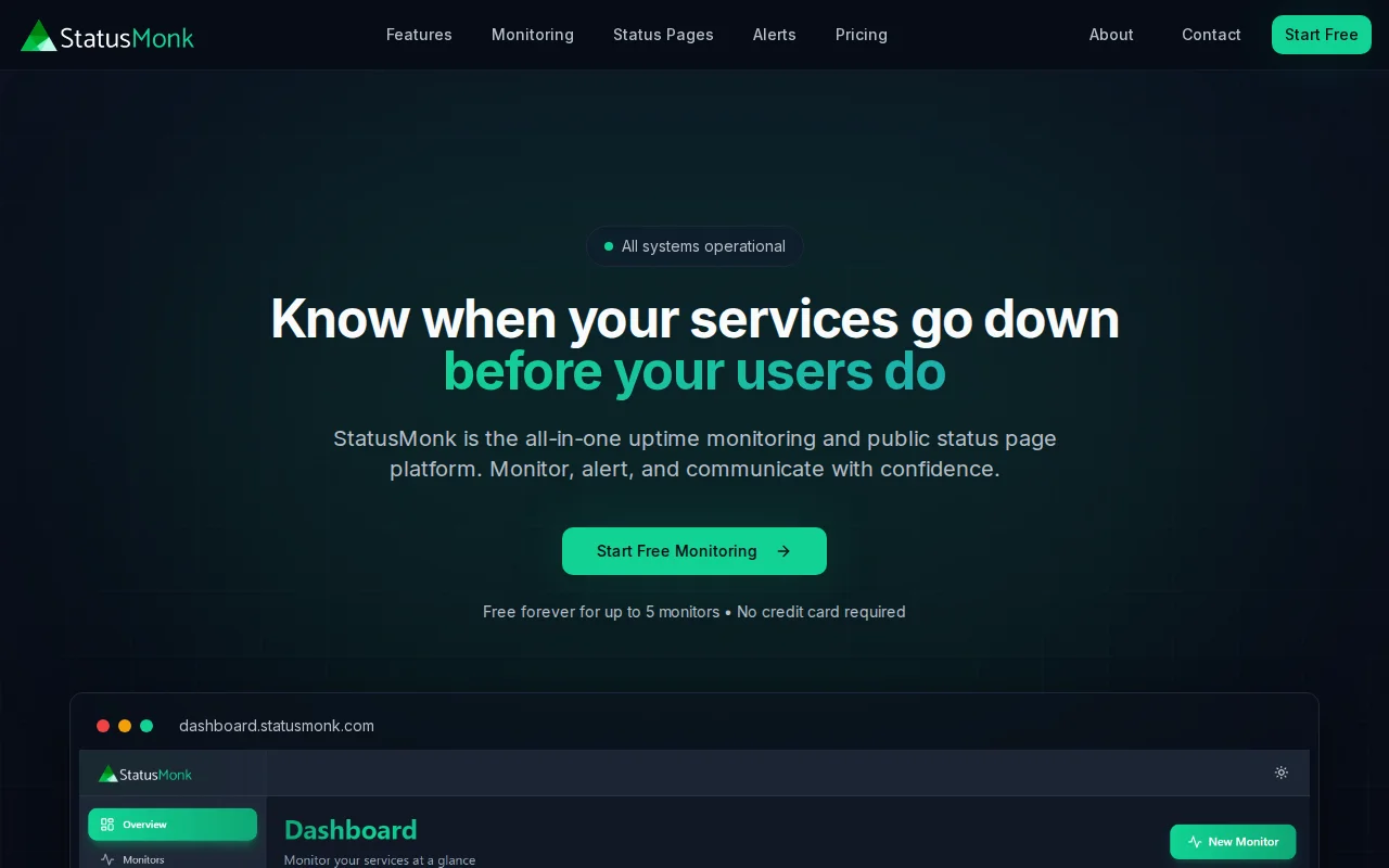 StatusMonk – Uptime monitoring and status pages for small SaaS teams