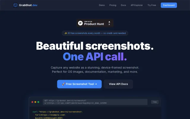 GrabShot – Screenshot API with AI cleanup and device frames