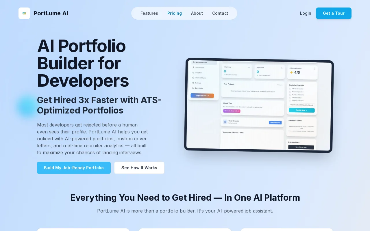 PortLume AI – Auto-generate portfolios from GitHub and AI job tools