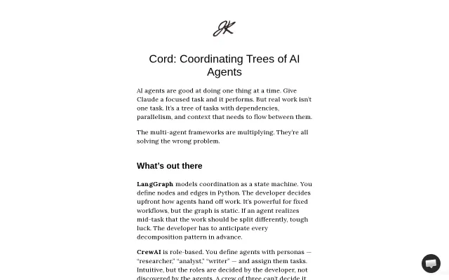 Cord – Agents that build their own coordination trees