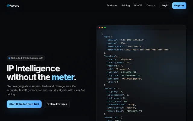 IPAware – Unlimited IP Intelligence API with Flat Pricing