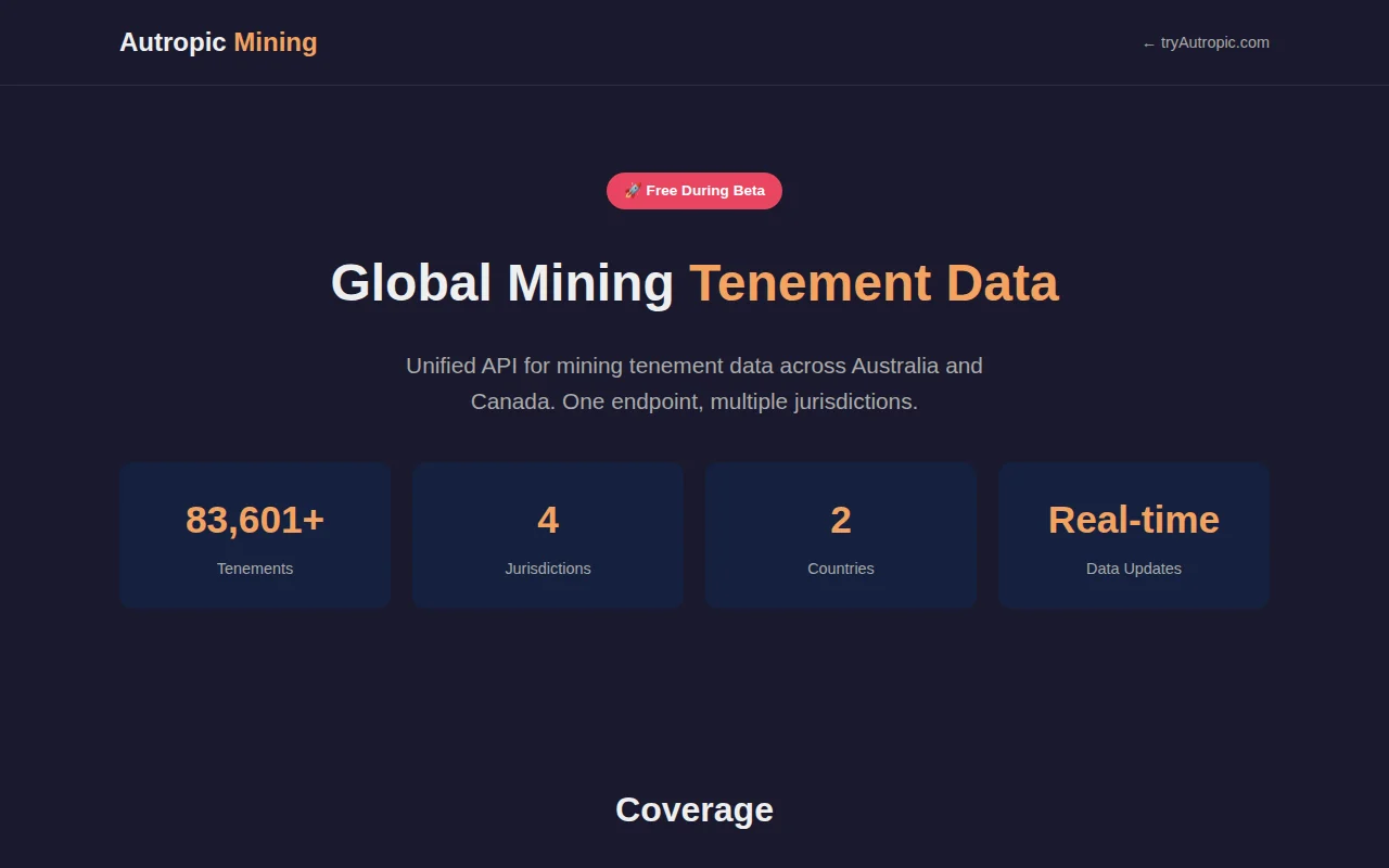 Mining tenement API – 83K tenements across AU and CA