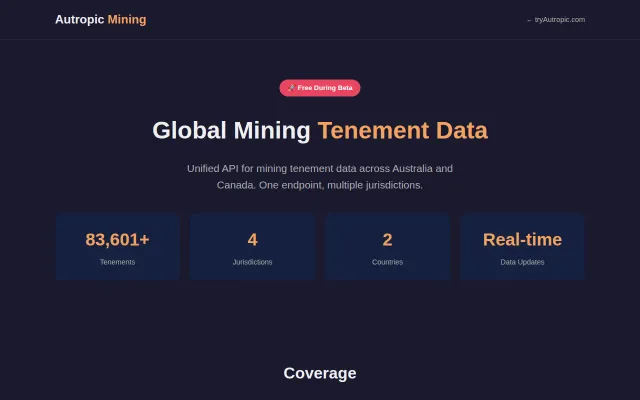Mining tenement API – 83K tenements across AU and CA