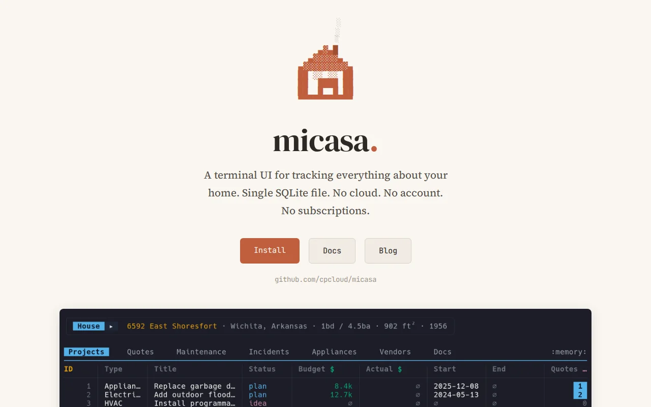 Micasa – track your house from the terminal