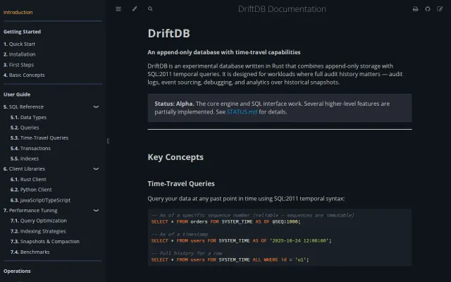 DriftDB, a Time Travel DB Written in Rust