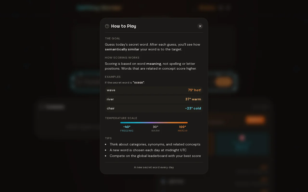 Getting Warmer – Daily word game scored by GloVe embedding similarity