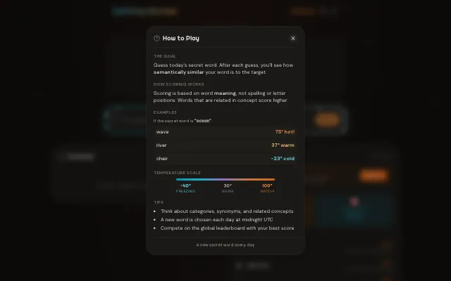 Getting Warmer – Daily word game scored by GloVe embedding similarity