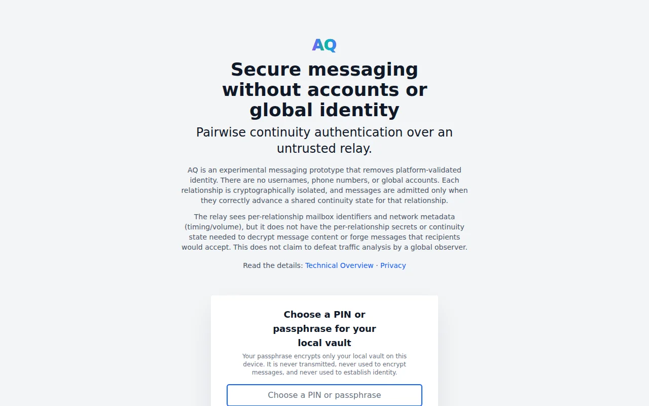 Messaging without accounts – continuity-authenticated instead