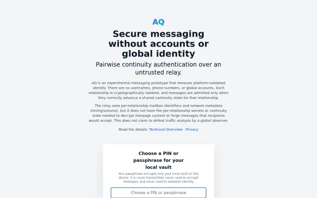 Messaging without accounts – continuity-authenticated instead