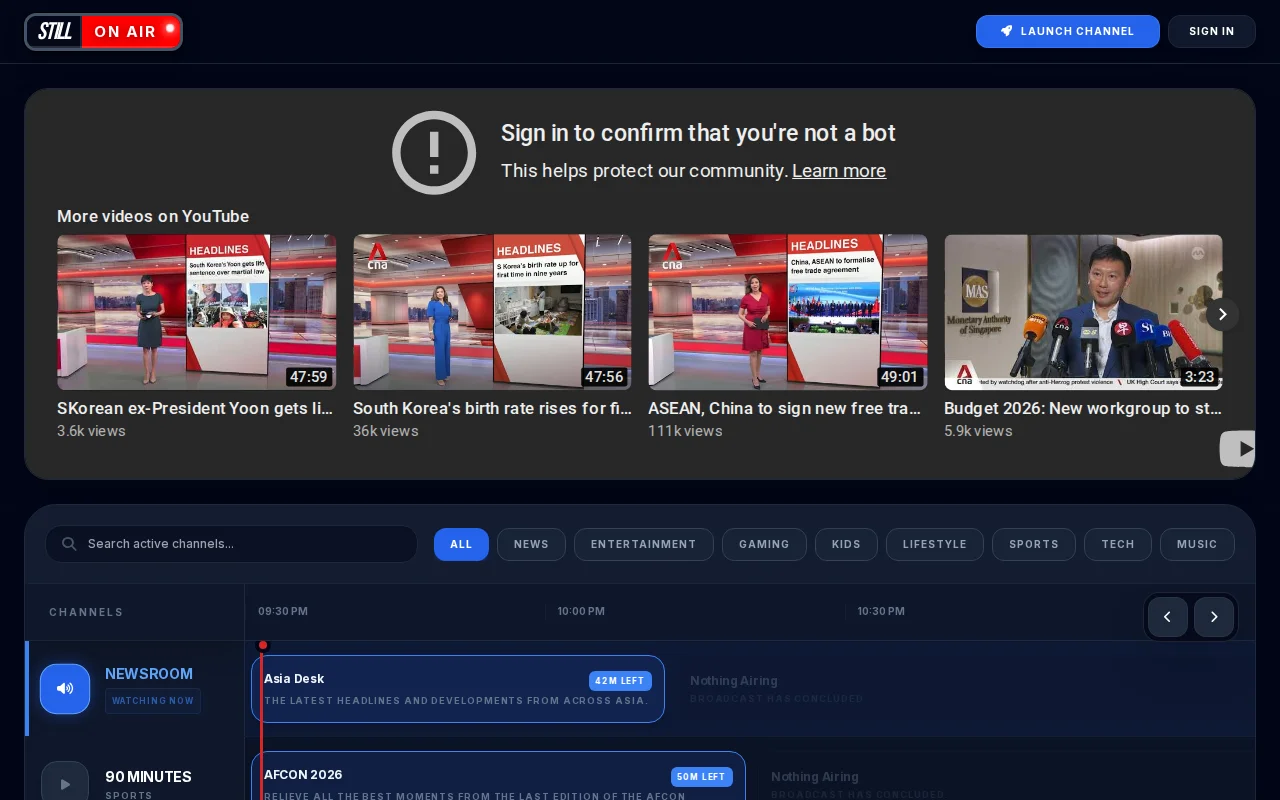 StillOnAir – Turn YouTube into programmable, linear TV for free