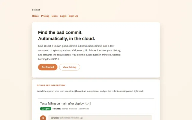 Automatic GitHub native cloud bisection tool