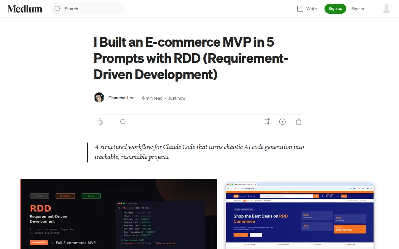 Building an e-commerce MVP in in 5 prompts using rdd