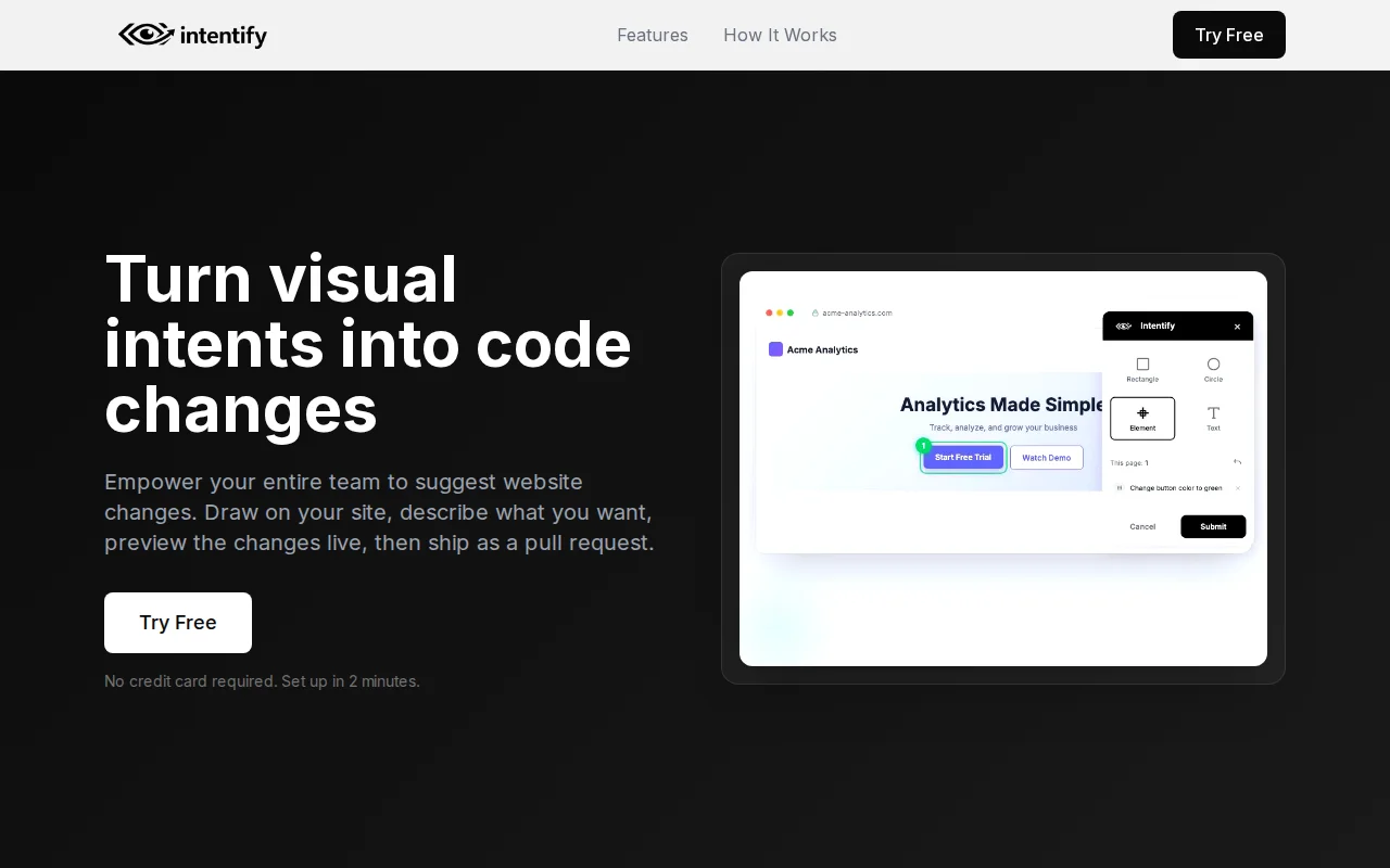 Intentify – Point at your UI, describe a change, get a PR