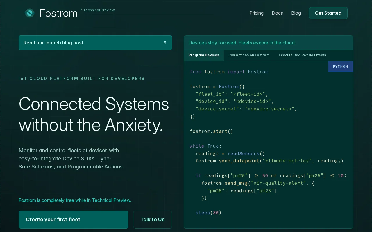 Fostrom, an IoT Cloud Platform built for developers