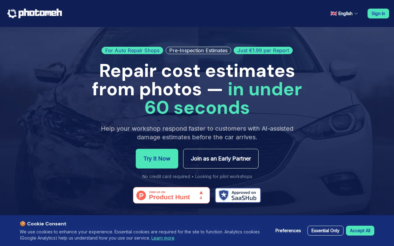 PhotoMeh – Repair cost estimates from photos – in under 60 seconds