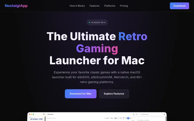 NostalgiApp – Native macOS launcher for 7k+ DOS games (eXoDOS)