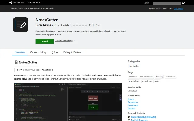 NotesGutter – Clean Code Notes with Markdown and Drawings