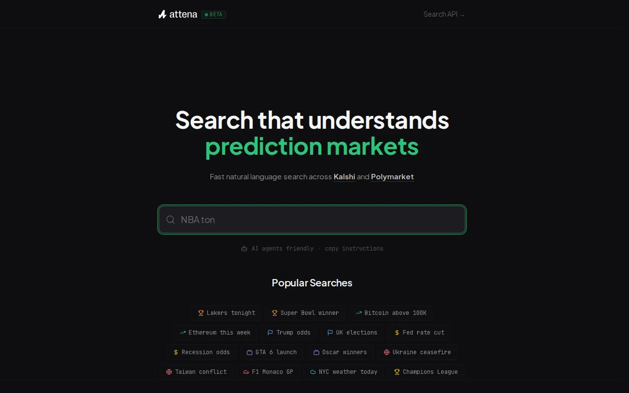 Natural language search across Kalshi and Polymarket