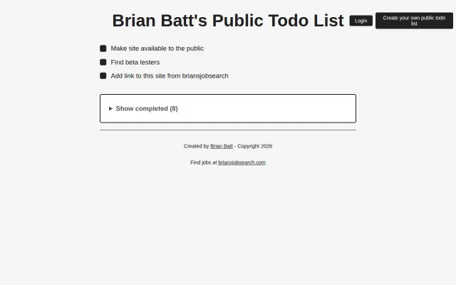 Public todo lists – no accounts, just a secret key you save once