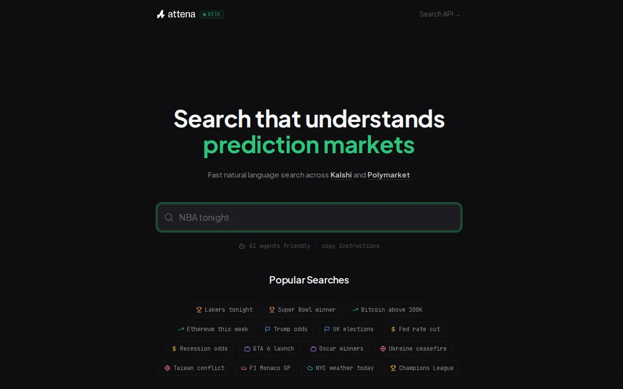 Natural language search across Kalshi and Polymarket (API and MCP)