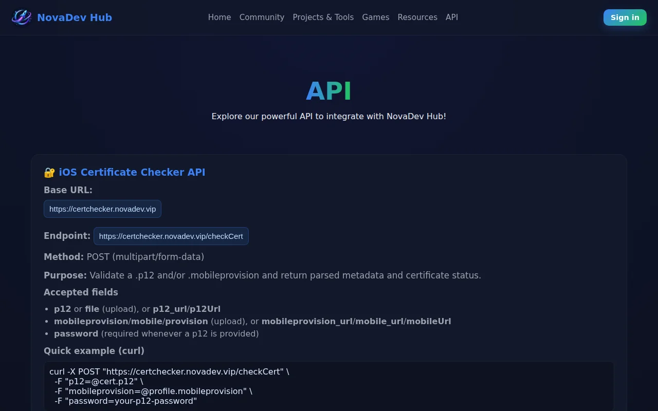 Check iOS Cert Status via our easy to use API