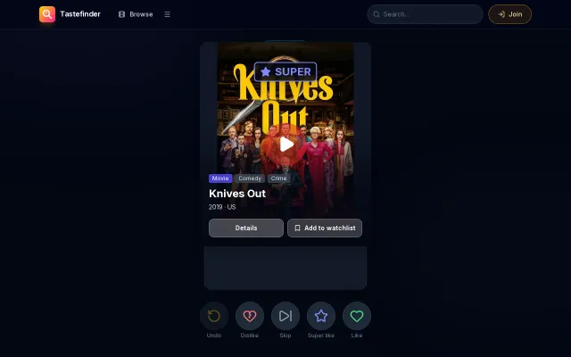 Tastefinder – swipe-based movie and TV recommendations