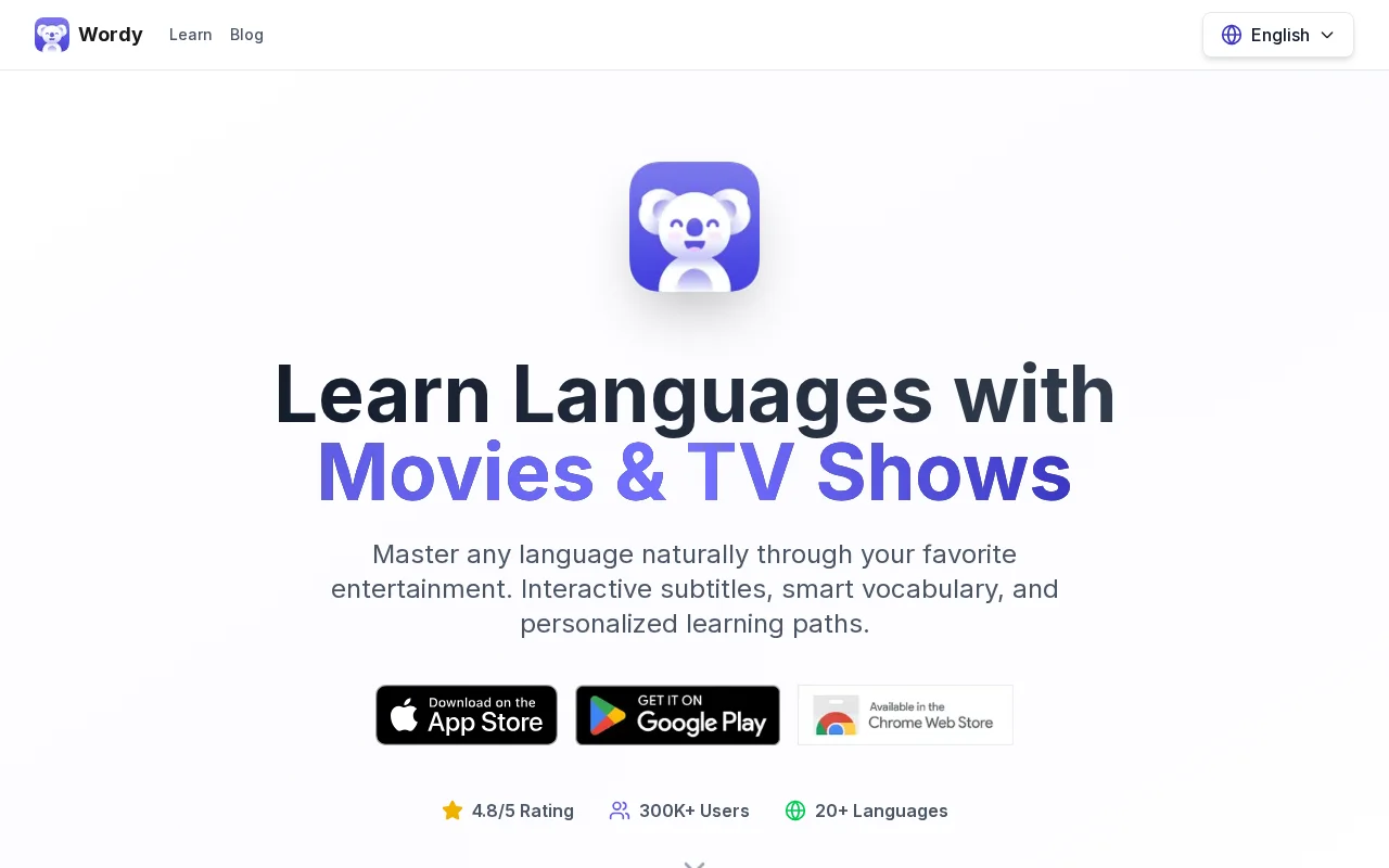 Wordy – Learn languages from real movie and TV clips with quizzes